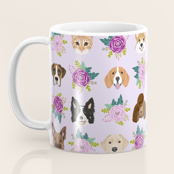 Dogs and cats pet friendly floral animal lover gifts dog breeds cat person Coffee Mug Gallery Image 3