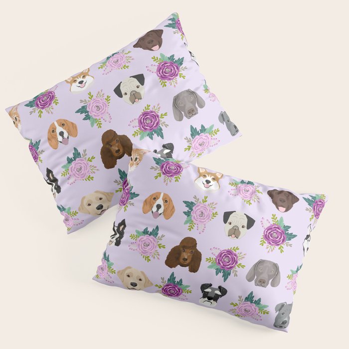 Dogs and cats pet friendly floral animal lover gifts dog breeds cat person Pillow Sham Gallery Image 1
