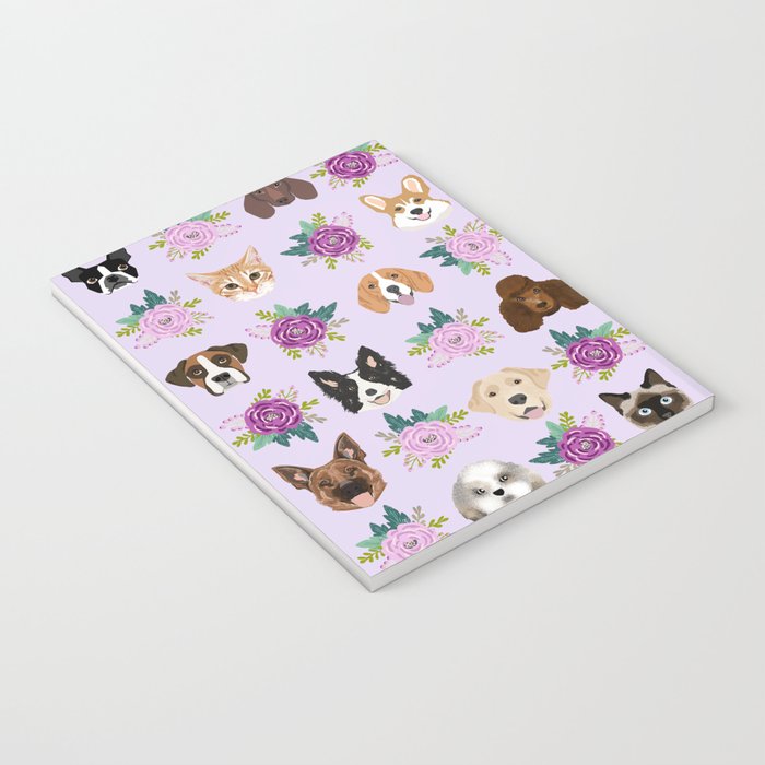 Dogs and cats pet friendly floral animal lover gifts dog breeds cat person Notebook Gallery Image 3