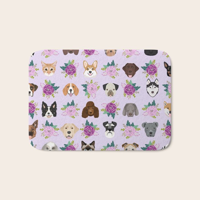 Dogs and cats pet friendly floral animal lover gifts dog breeds cat person Bath Mat Gallery Image 1