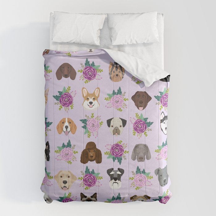 Dogs and cats pet friendly floral animal lover gifts dog breeds cat person Comforter Gallery Image 6