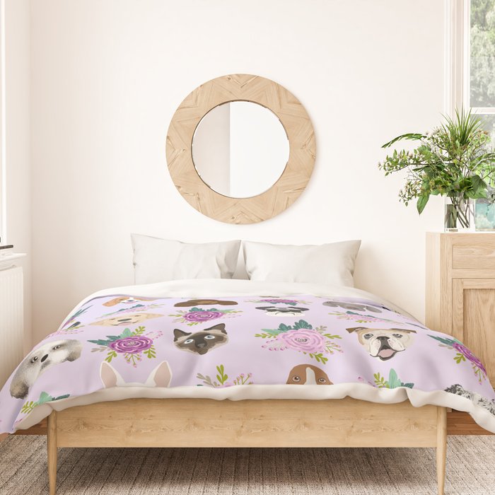 Dogs and cats pet friendly floral animal lover gifts dog breeds cat person Duvet Cover Gallery Image 3