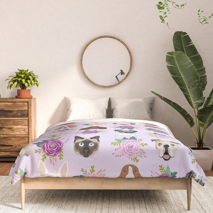 Dogs and cats pet friendly floral animal lover gifts dog breeds cat person Comforter Gallery Image 3