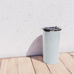linen textured stripes - dusty blue Travel Mug Gallery Image 4