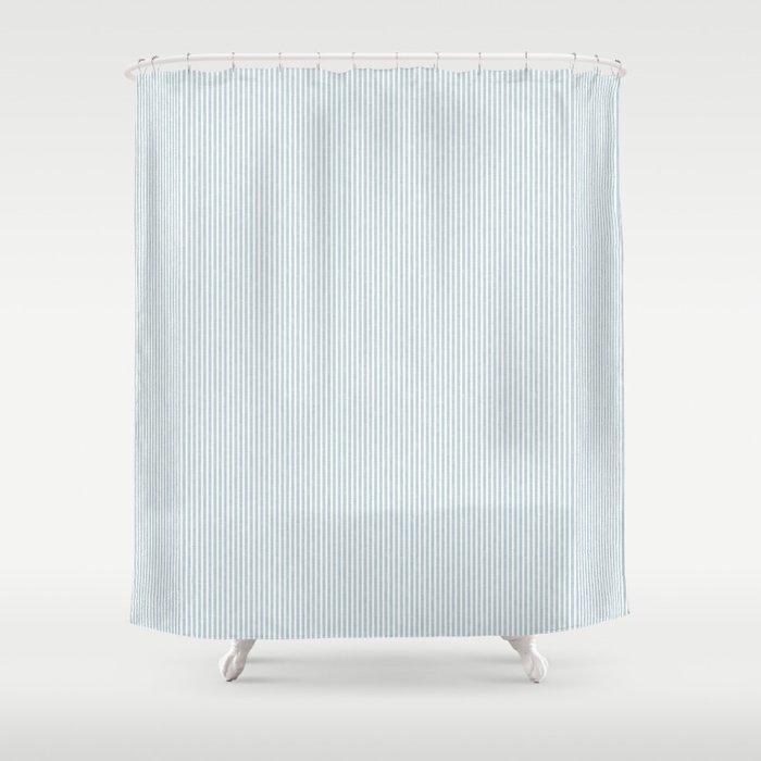 linen textured stripes - dusty blue Shower Curtain Gallery Image 1