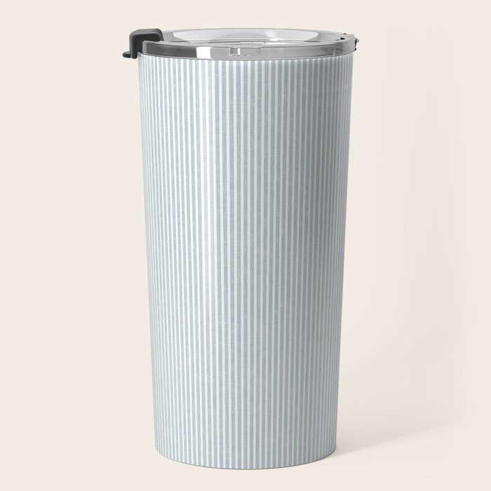 linen textured stripes - dusty blue Travel Mug Gallery Image 3
