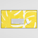 Mellow Yellow Monstera Leaves White Background #decor #society6 #buyart Desk Mat Gallery Image 1