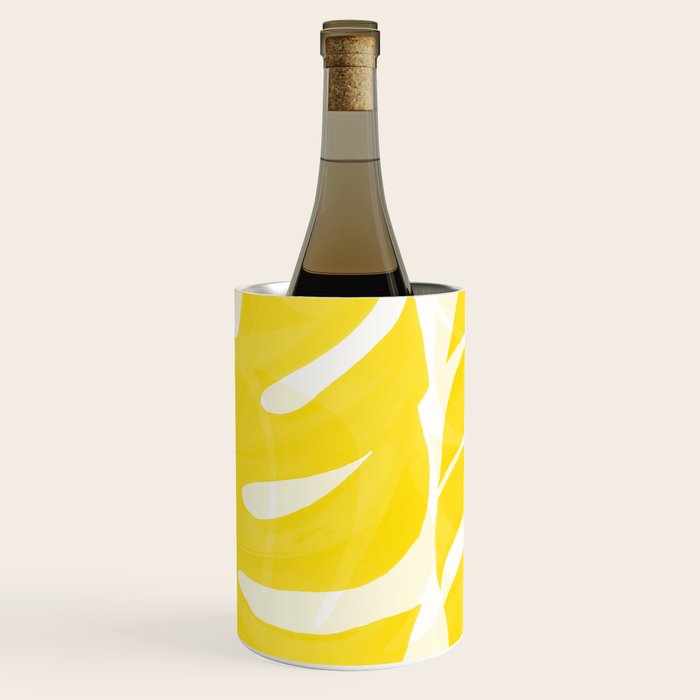 Mellow Yellow Monstera Leaves White Background #decor #society6 #buyart Wine Chiller Gallery Image 1