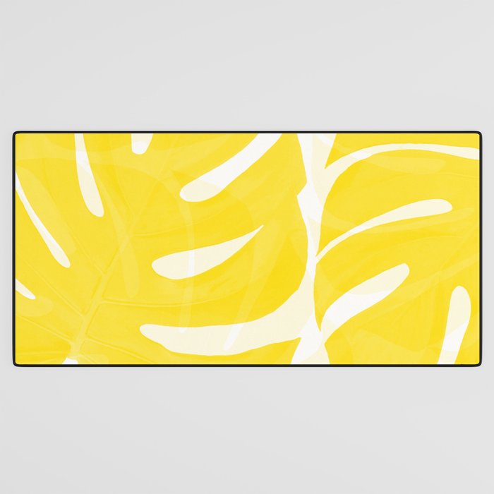 Mellow Yellow Monstera Leaves White Background #decor #society6 #buyart Desk Mat Gallery Image 3