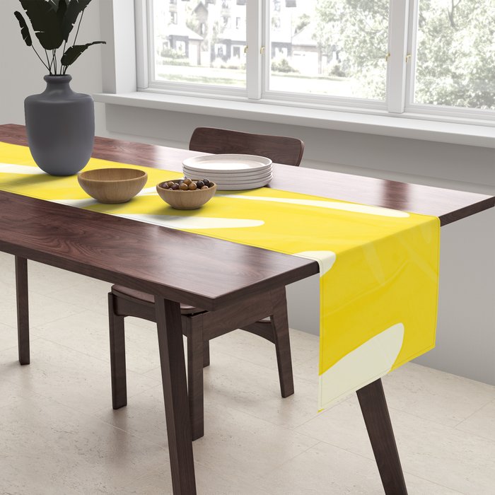 Mellow Yellow Monstera Leaves White Background #decor #society6 #buyart Table Runner Gallery Image 2