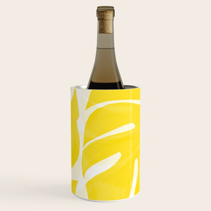 Mellow Yellow Monstera Leaves White Background #decor #society6 #buyart Wine Chiller Gallery Image 3
