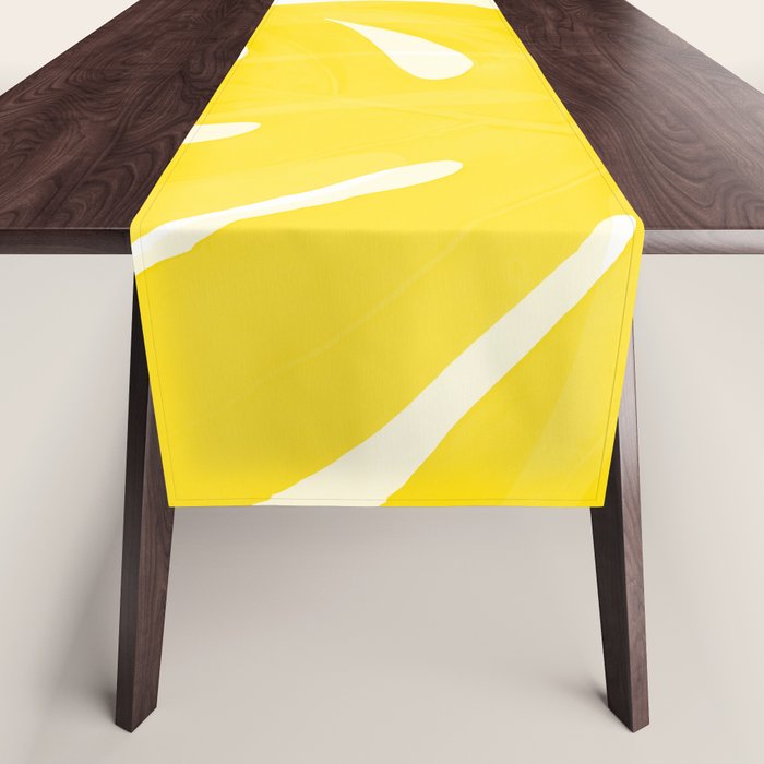 Mellow Yellow Monstera Leaves White Background #decor #society6 #buyart Table Runner Gallery Image 1