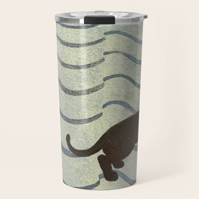 Aoyama Masaharu Japanese Woodblock Print Black Cat On Water Vintage traditional Art Travel Mug Gallery Image 1