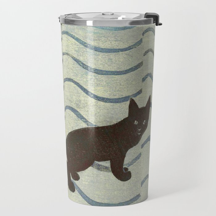 Aoyama Masaharu Japanese Woodblock Print Black Cat On Water Vintage traditional Art Travel Mug Gallery Image 2