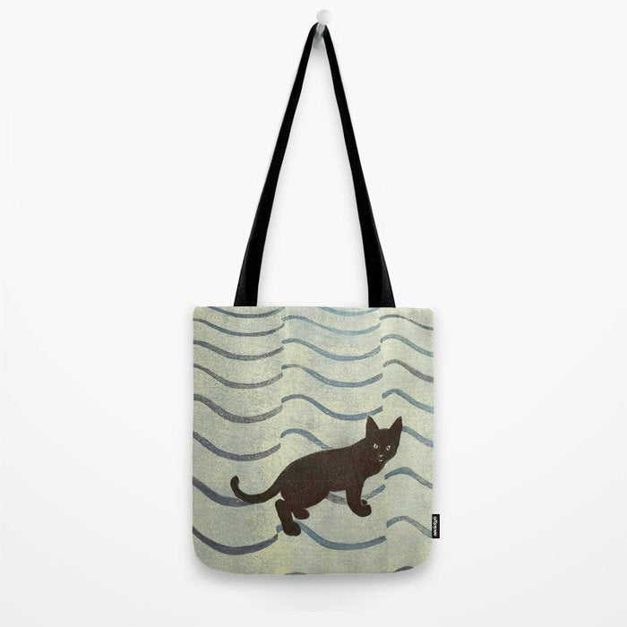 Aoyama Masaharu Japanese Woodblock Print Black Cat On Water Vintage traditional Art Tote Bag Gallery Image 2