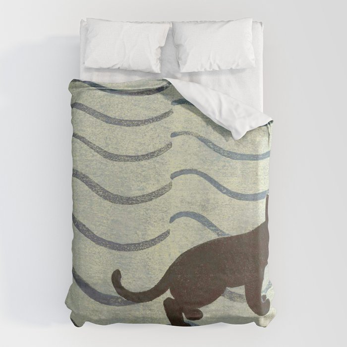 Aoyama Masaharu Japanese Woodblock Print Black Cat On Water Vintage traditional Art Duvet Cover Gallery Image 6