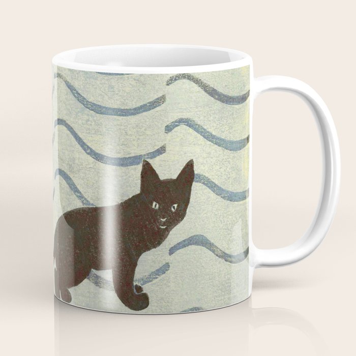 Aoyama Masaharu Japanese Woodblock Print Black Cat On Water Vintage traditional Art Coffee Mug Gallery Image 1