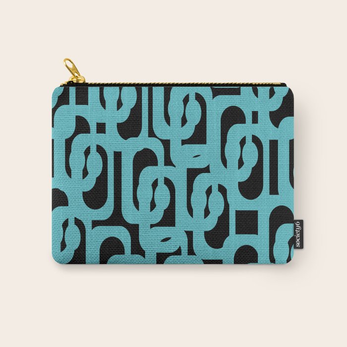 Mid Century Modern Loops Retro Abstract Pattern Turquoise and Black Carry All Pouch Gallery Image 1