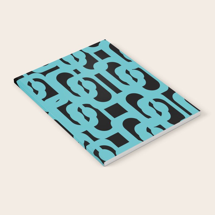 Mid Century Modern Loops Retro Abstract Pattern Turquoise and Black Notebook Gallery Image 1