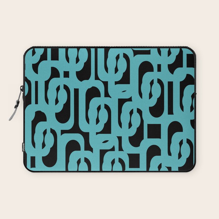 Mid Century Modern Loops Retro Abstract Pattern Turquoise and Black Laptop Sleeve Gallery Image 1
