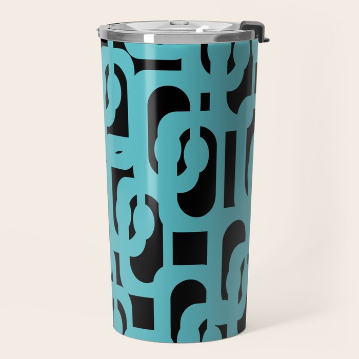 Mid Century Modern Loops Retro Abstract Pattern Turquoise and Black Travel Mug Gallery Image 2