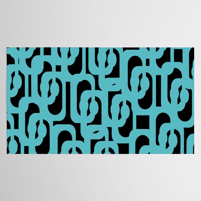Mid Century Modern Loops Retro Abstract Pattern Turquoise and Black Tablecloth Gallery Image 2
