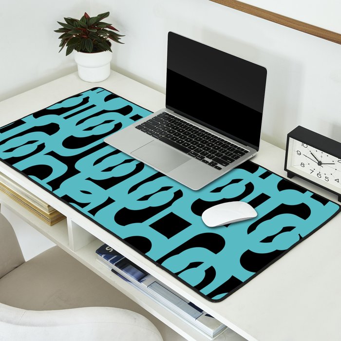 Mid Century Modern Loops Retro Abstract Pattern Turquoise and Black Desk Mat Gallery Image 2