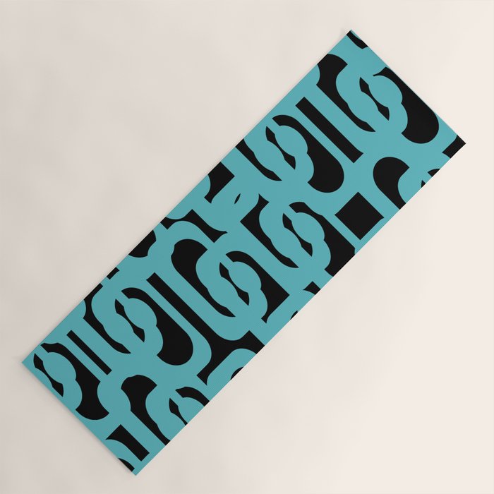 Mid Century Modern Loops Retro Abstract Pattern Turquoise and Black Yoga Mat Gallery Image 1