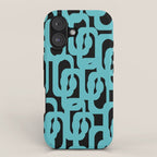 Mid Century Modern Loops Retro Abstract Pattern Turquoise and Black iPhone Case Gallery Image 1