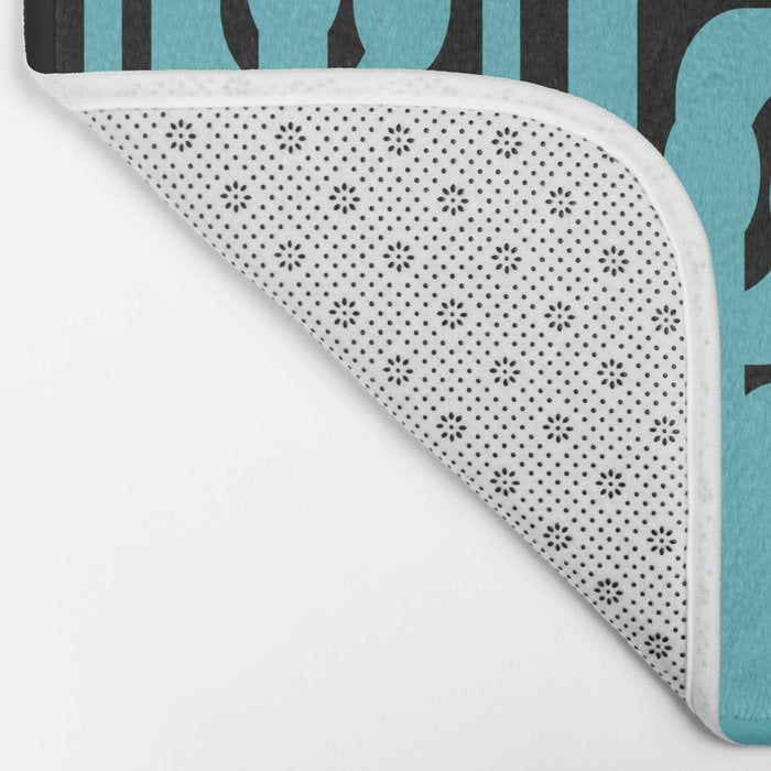 Mid Century Modern Loops Retro Abstract Pattern Turquoise and Black Bath Mat Gallery Image 2