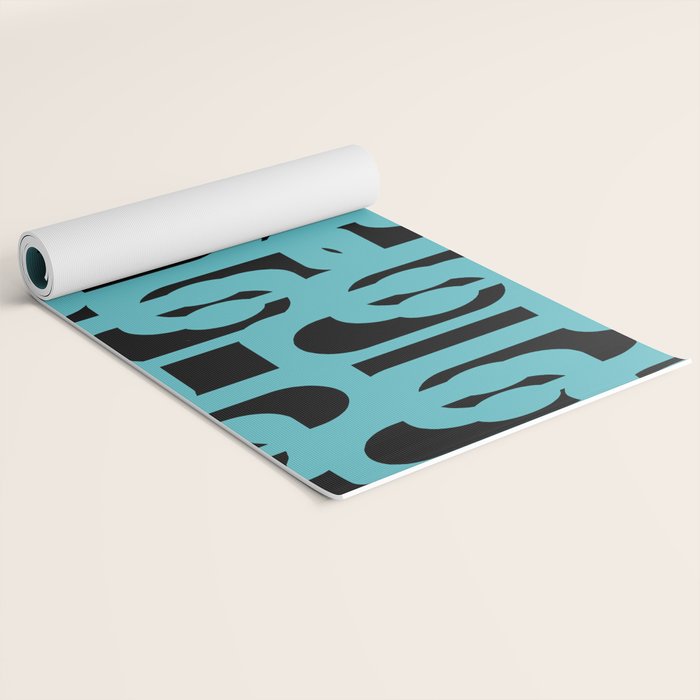 Mid Century Modern Loops Retro Abstract Pattern Turquoise and Black Yoga Mat Gallery Image 2