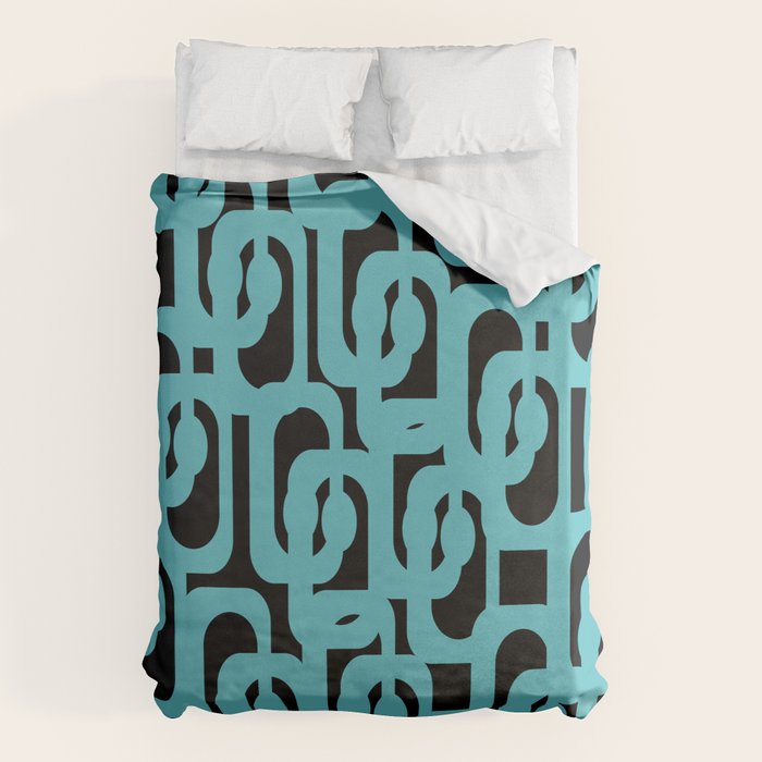 Mid Century Modern Loops Retro Abstract Pattern Turquoise and Black Duvet Cover Gallery Image 6
