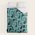 Mid Century Modern Loops Retro Abstract Pattern Turquoise and Black Duvet Cover Gallery Image 6