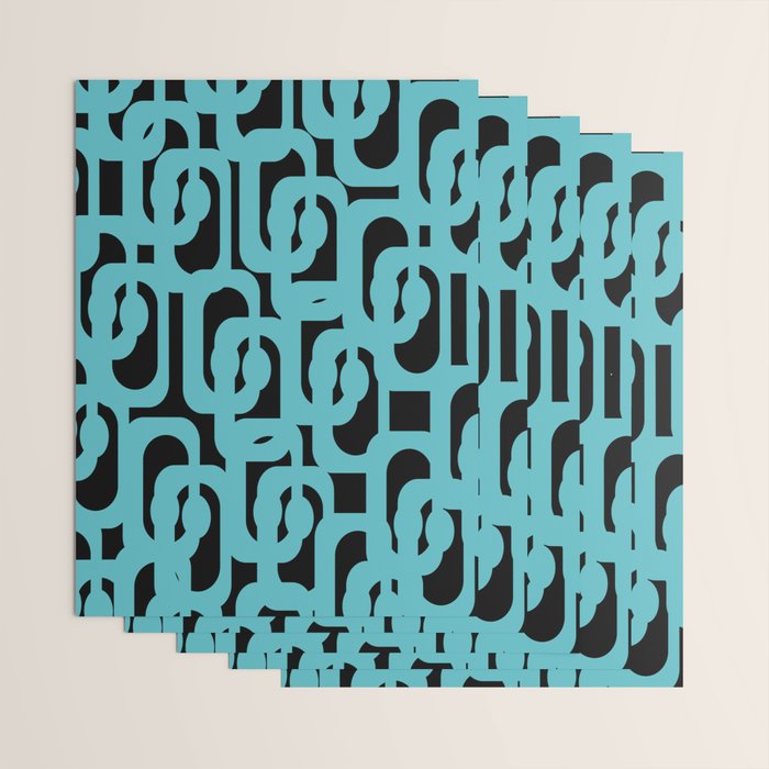 Mid Century Modern Loops Retro Abstract Pattern Turquoise and Black Wrapping Paper Gallery Image 3
