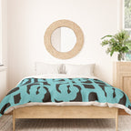 Mid Century Modern Loops Retro Abstract Pattern Turquoise and Black Duvet Cover Gallery Image 3