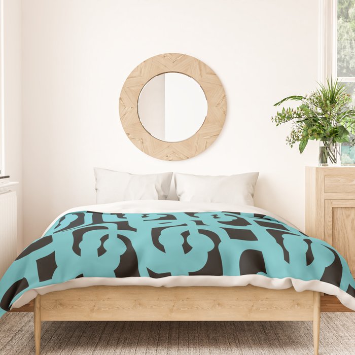 Mid Century Modern Loops Retro Abstract Pattern Turquoise and Black Duvet Cover Gallery Image 3