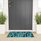 Mid Century Modern Loops Retro Abstract Pattern Turquoise and Black Welcome Mat Gallery Image 3