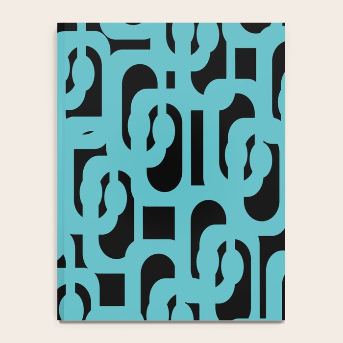 Mid Century Modern Loops Retro Abstract Pattern Turquoise and Black Notebook Gallery Image 4