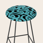 Mid Century Modern Loops Retro Abstract Pattern Turquoise and Black Stool Gallery Image 2