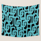 Mid Century Modern Loops Retro Abstract Pattern Turquoise and Black Wall Tapestry Gallery Image 4