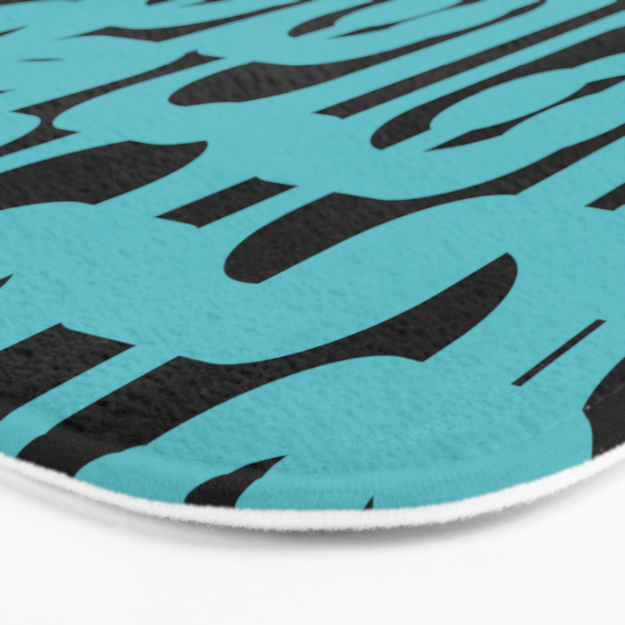Mid Century Modern Loops Retro Abstract Pattern Turquoise and Black Bath Mat Gallery Image 3