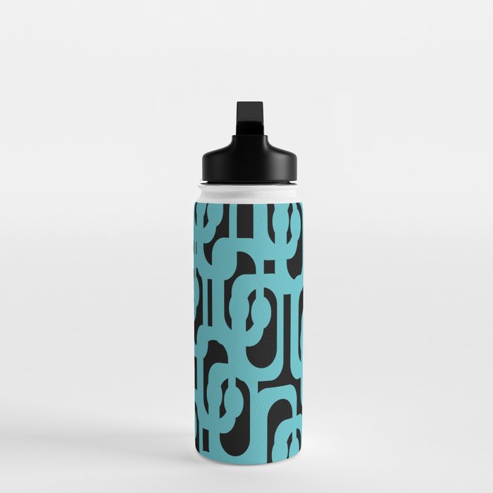 Mid Century Modern Loops Retro Abstract Pattern Turquoise and Black Water Bottle Gallery Image 3