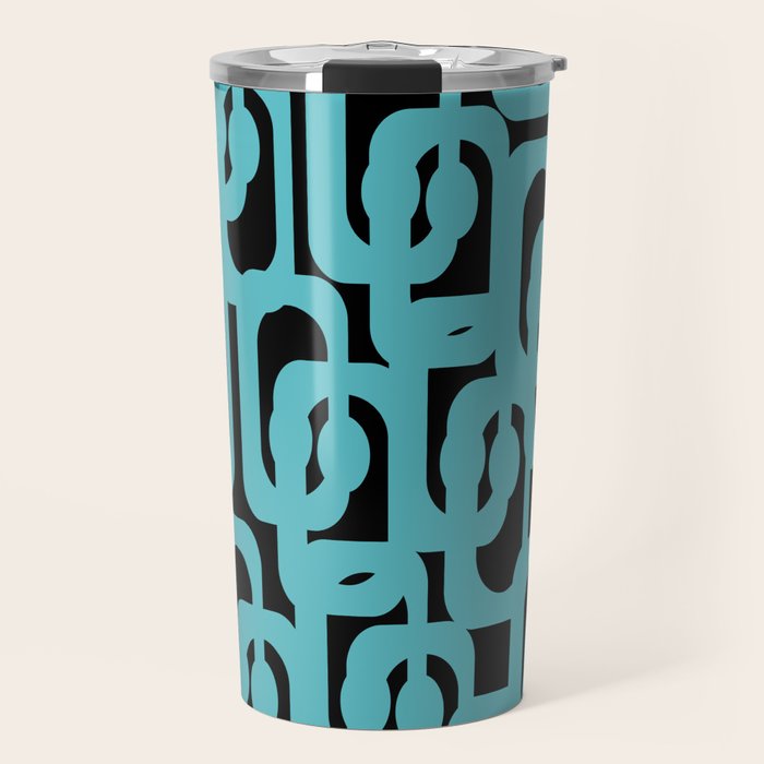 Mid Century Modern Loops Retro Abstract Pattern Turquoise and Black Travel Mug Gallery Image 1