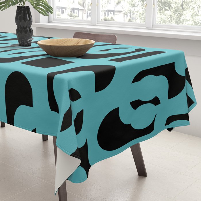 Mid Century Modern Loops Retro Abstract Pattern Turquoise and Black Tablecloth Gallery Image 3