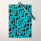 Mid Century Modern Loops Retro Abstract Pattern Turquoise and Black Wrapping Paper Gallery Image 1