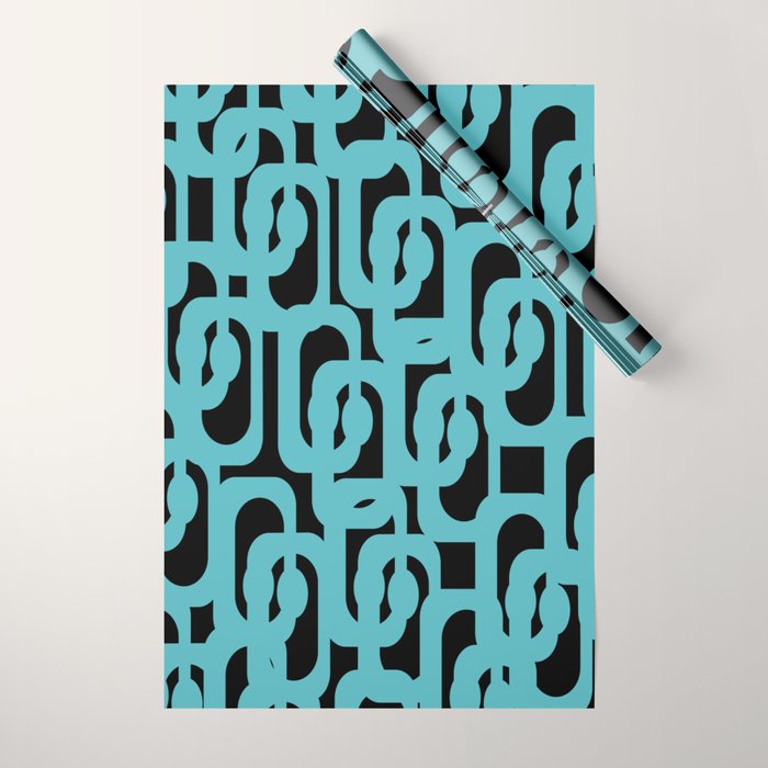 Mid Century Modern Loops Retro Abstract Pattern Turquoise and Black Wrapping Paper Gallery Image 1