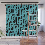 Mid Century Modern Loops Retro Abstract Pattern Turquoise and Black Wall Mural Gallery Image 1