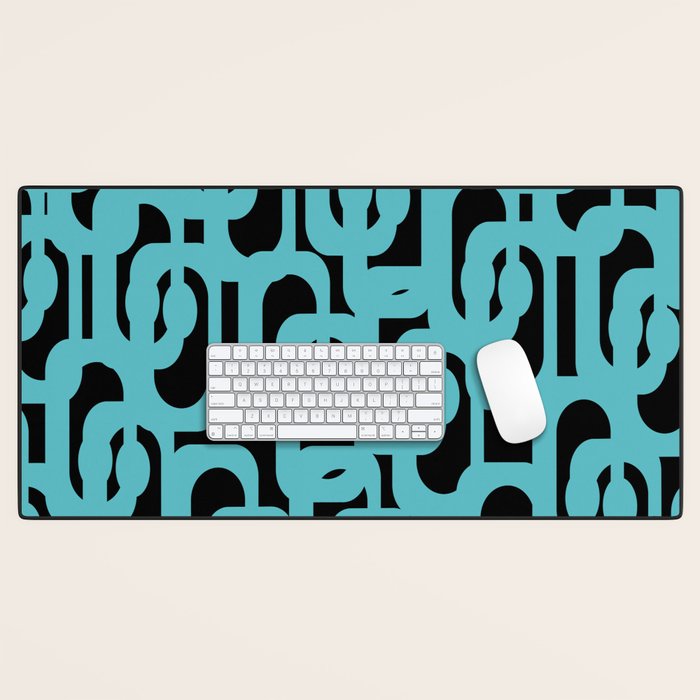 Mid Century Modern Loops Retro Abstract Pattern Turquoise and Black Desk Mat Gallery Image 1