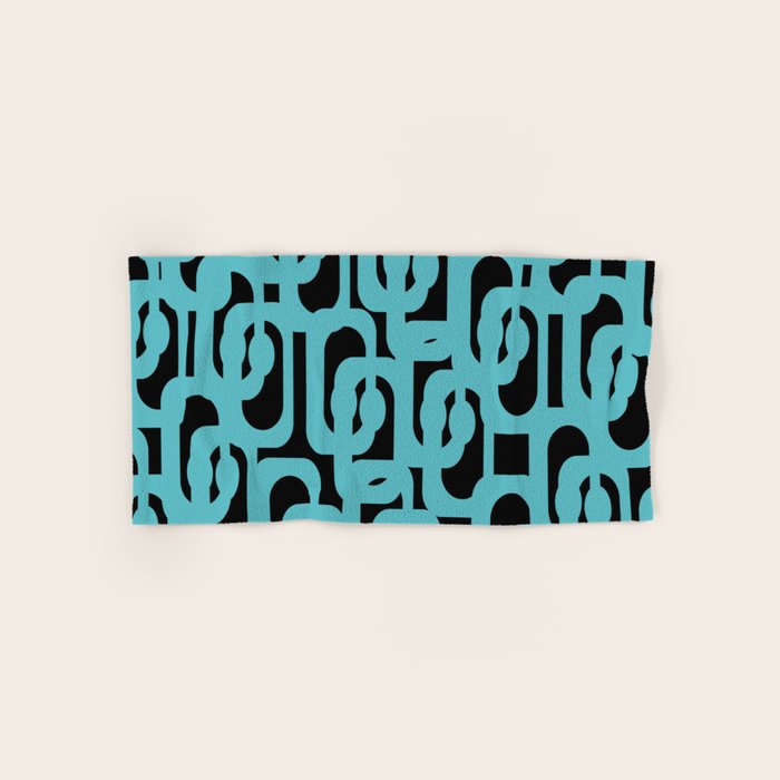 Mid Century Modern Loops Retro Abstract Pattern Turquoise and Black Bath Towel Gallery Image 1