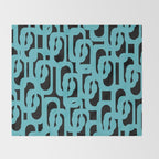 Mid Century Modern Loops Retro Abstract Pattern Turquoise and Black Throw Blanket Gallery Image 2